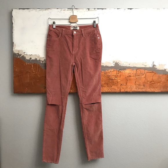 NEW Free People Mauve Cord Split Knee Skinny Pant - Picture 2 of 5